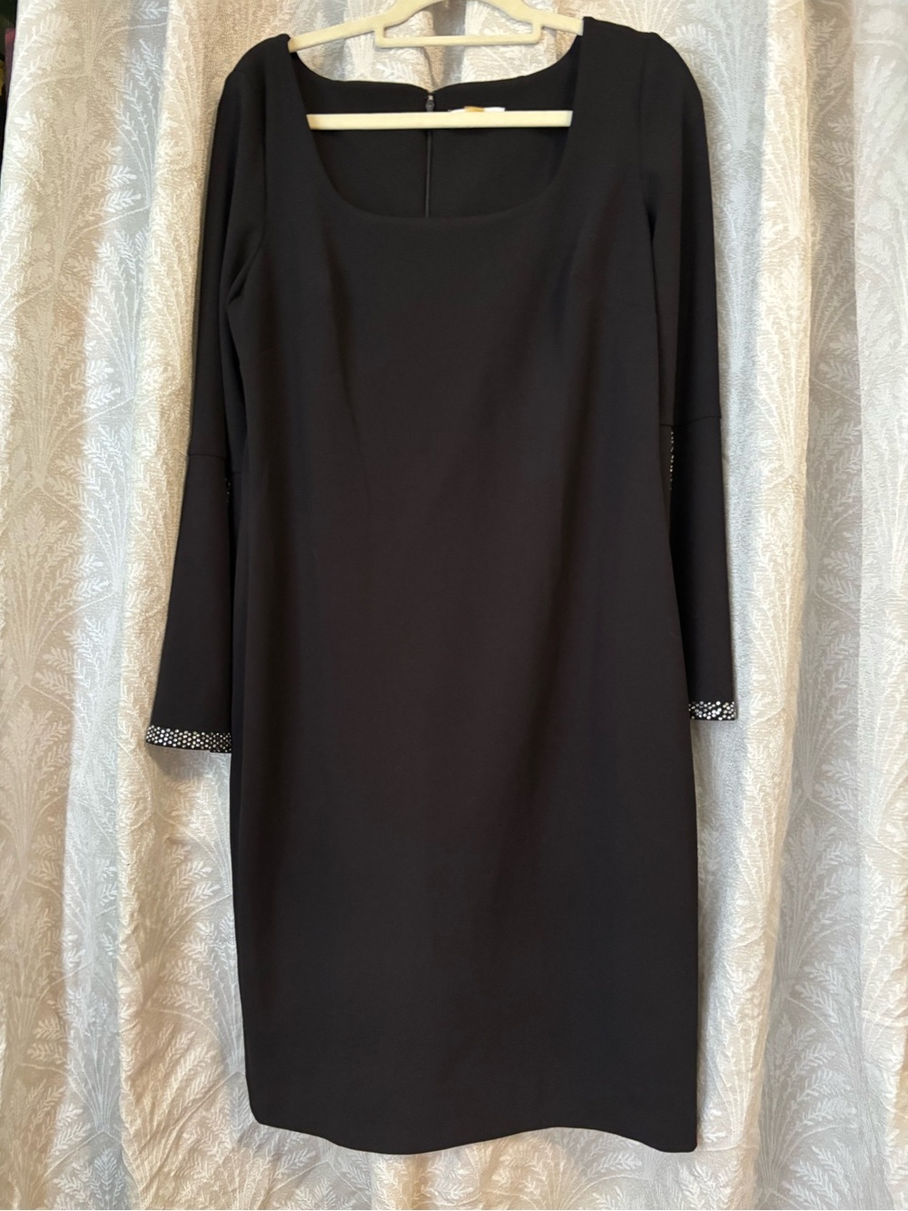 Calvin Klein Black Long-Sleeve Scoop Neck Dress with Embellished Cuffs